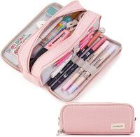 Large Capacity Pencil Case 3 Compartment Pouch Pen Bag for School Teen Girl Boy Men Women (Pink)
